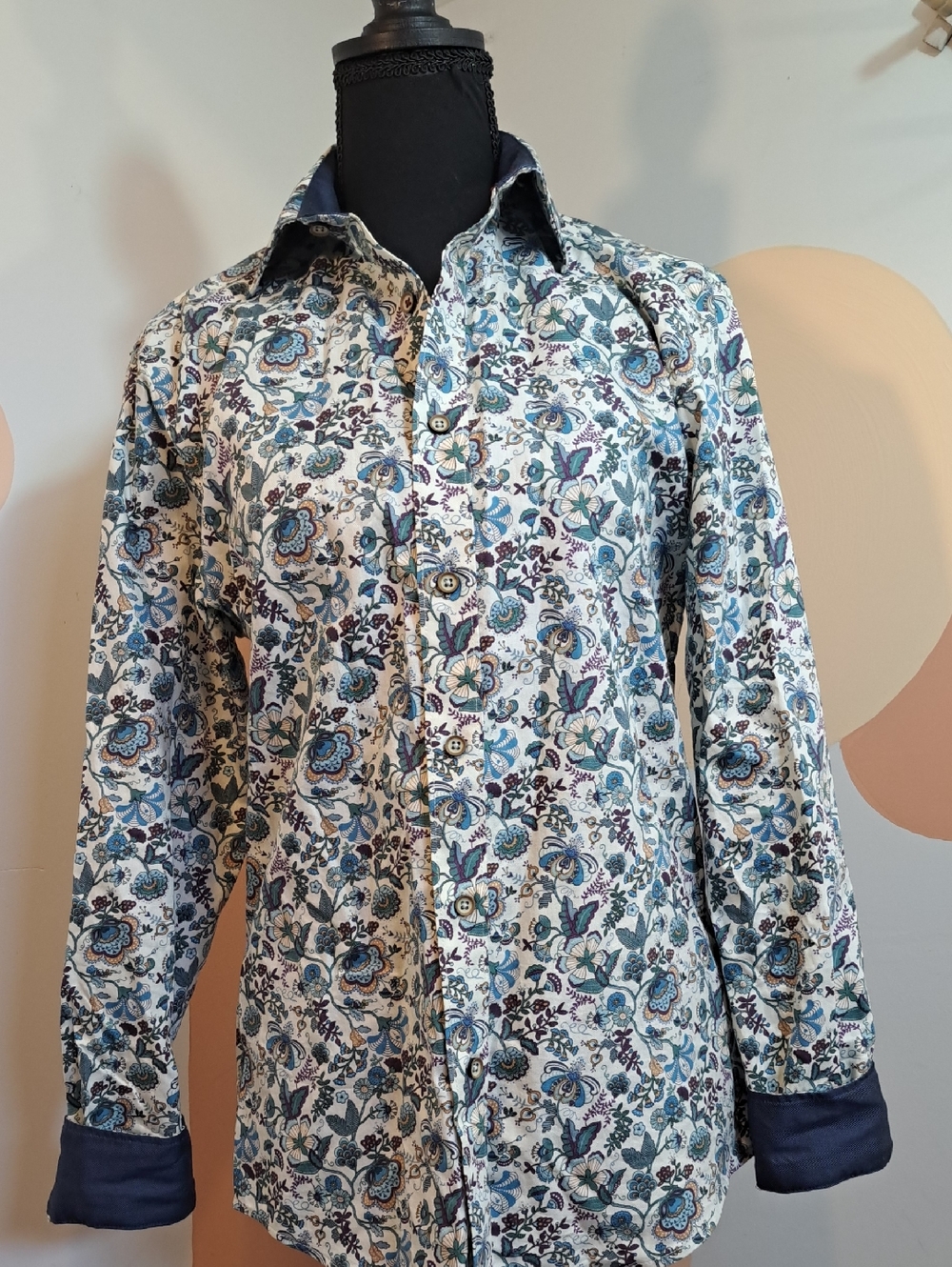 Daniel Hechter Men's Floral Button-Down Shirt in Blue, White and Navy